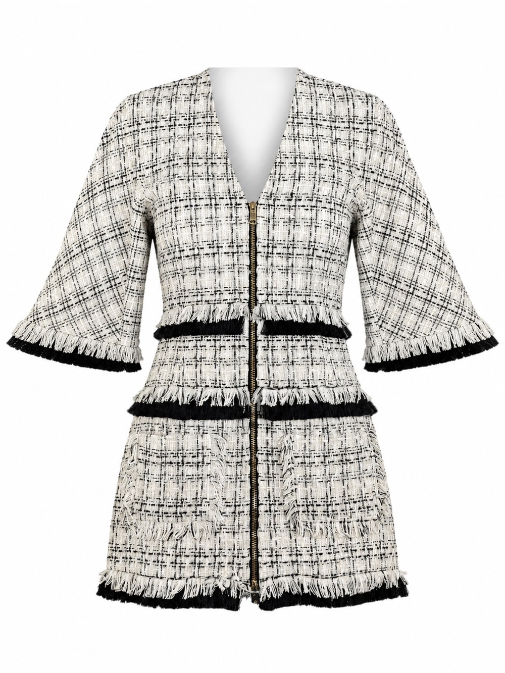 Alexis Tweed Fringe Zip Mini Dress